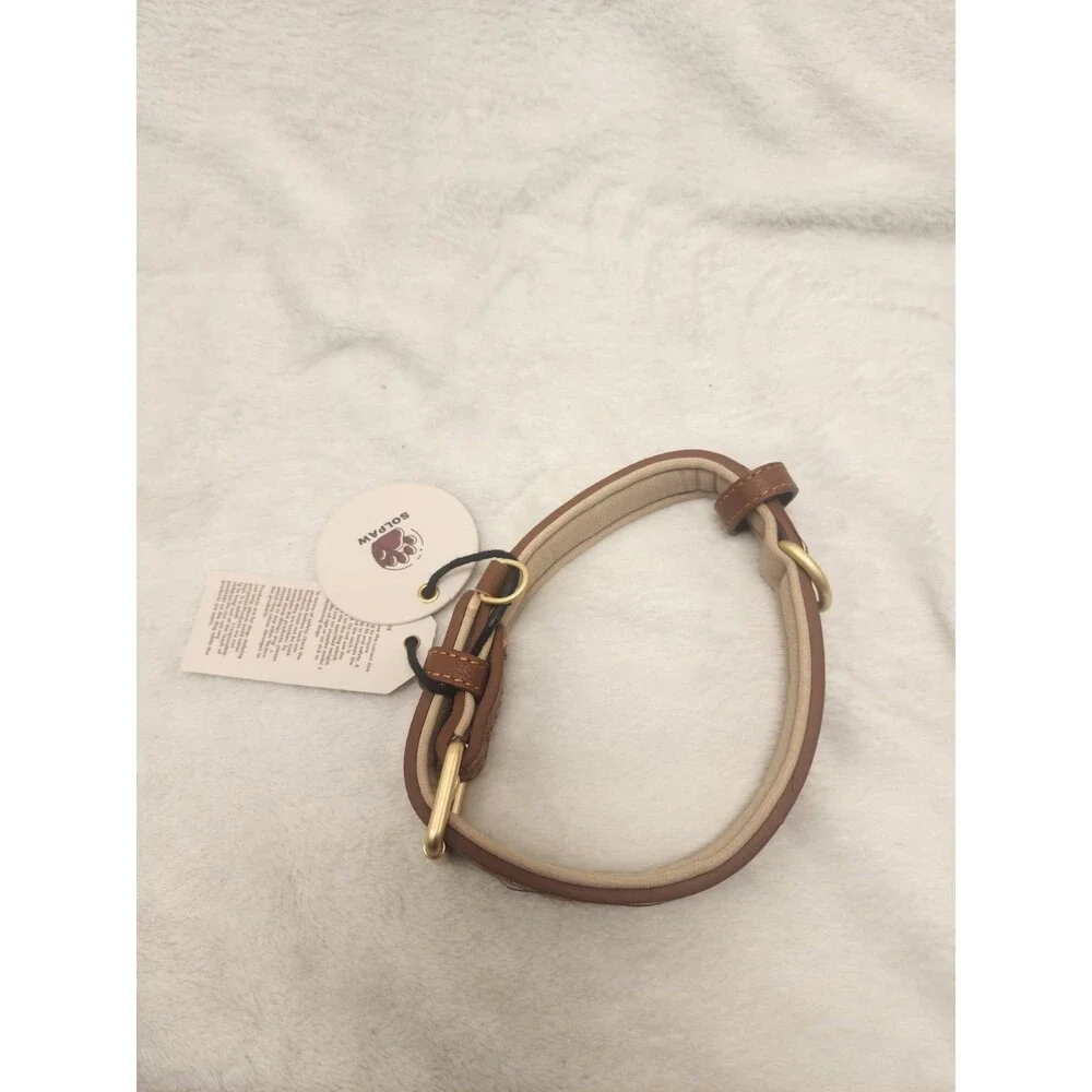 Dog Collar Solpaw Brand Brown Leather 13-17 Inch Adjustable S/M